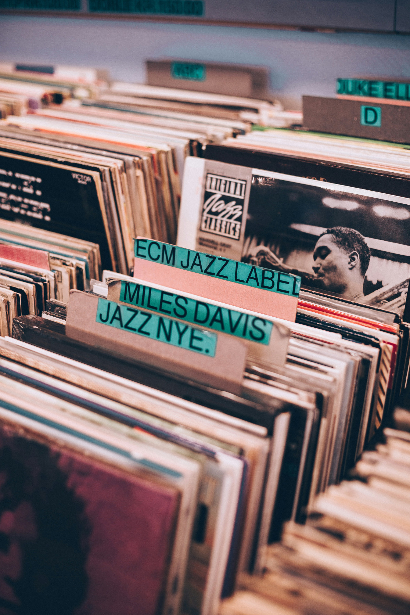 jazz records in a record store